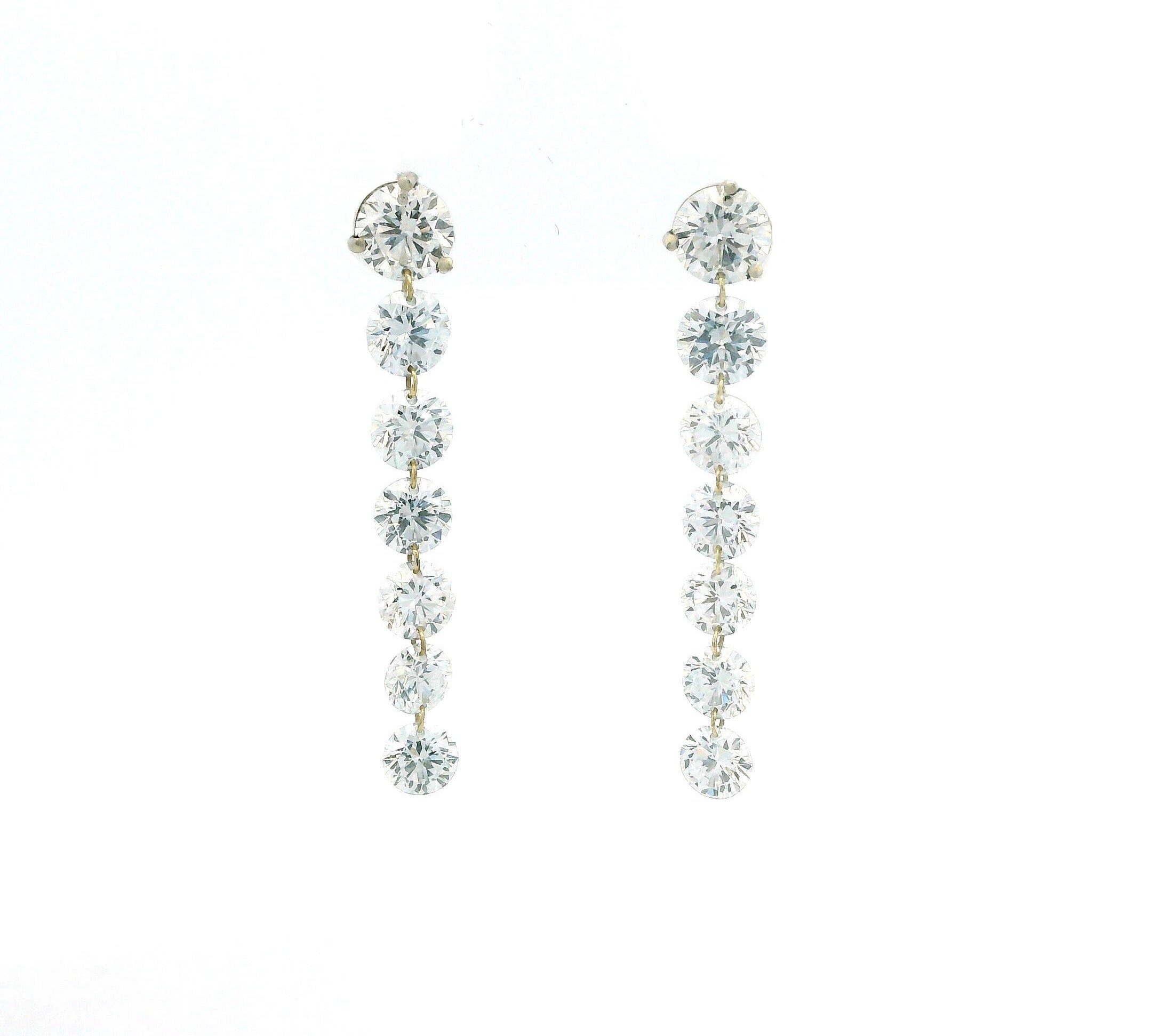 Earrings Rose Gold / 12 Diamonds 18K Gold Invisible Set Laser Drilled Round Diamond Stud Dandle Earrings, Lab Grown