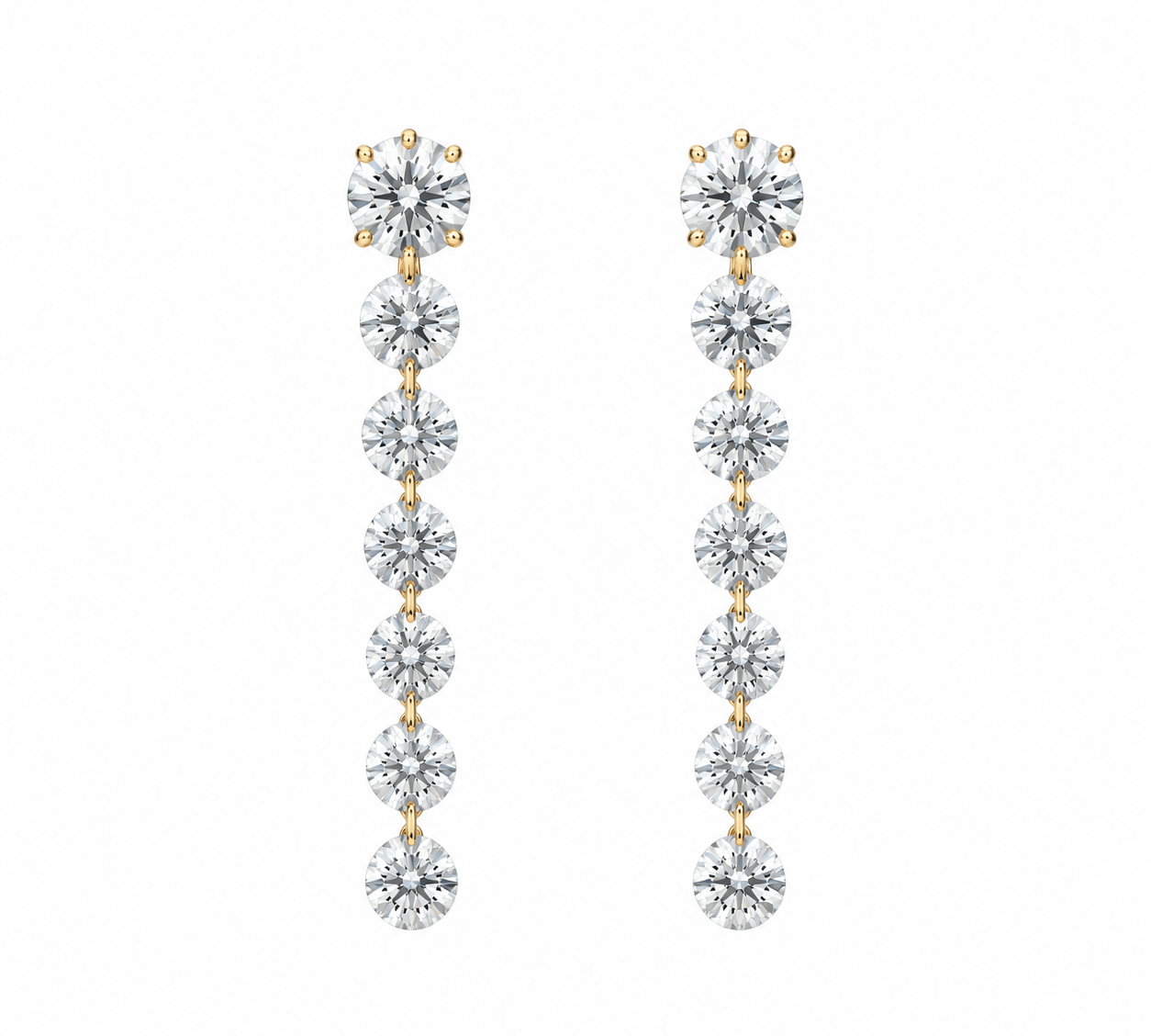 Earrings Rose Gold / 12 Diamonds 18K Gold Invisible Set Laser Drilled Round Diamond Stud Dandle Earrings, Lab Grown