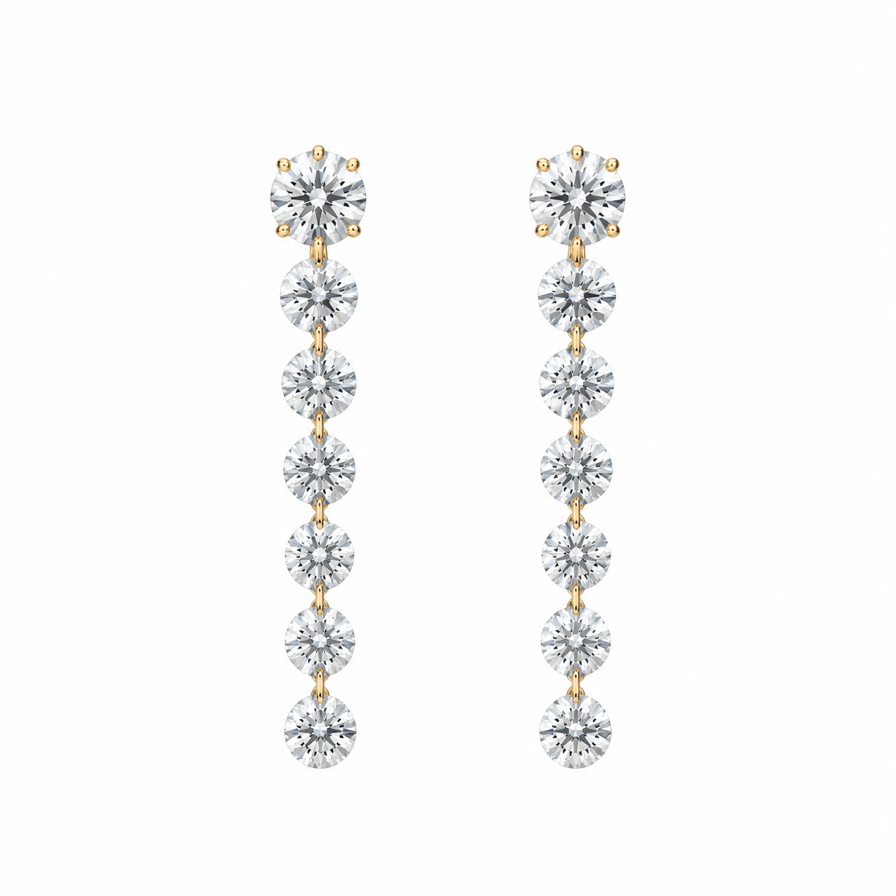 Earrings Rose Gold / 12 Diamonds 18K Gold Invisible Set Laser Drilled Round Diamond Stud Dandle Earrings, Lab Grown