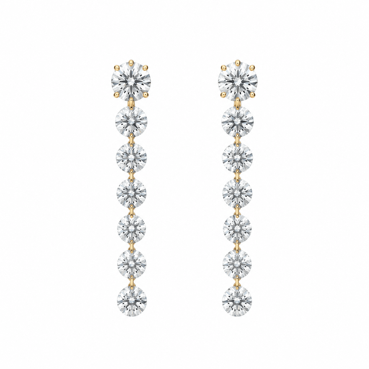 Earrings Rose Gold / 12 Diamonds 18K Gold Invisible Set Laser Drilled Round Diamond Stud Dandle Earrings, Lab Grown