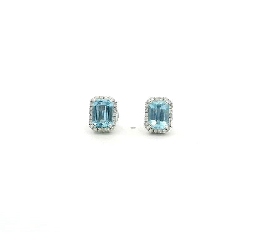 Earrings Rose Gold / 14K 14K & 18K Gold Aquamarine and Halo Diamond Stud Earrings (Copy)