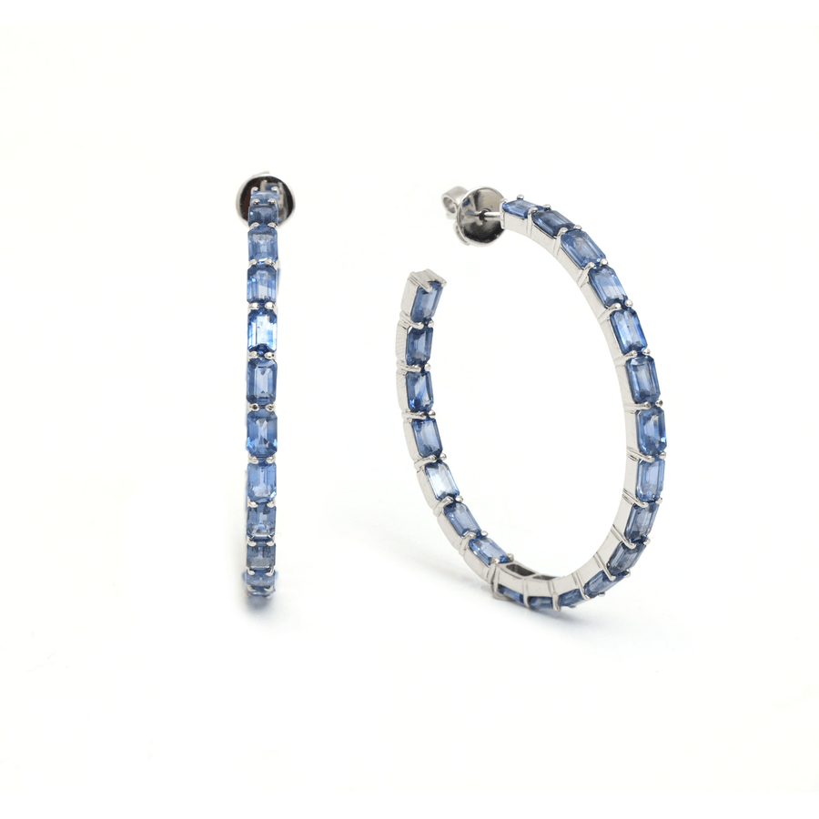 Earrings Rose Gold / 14K 14K & 18K Gold Blue Sapphire Inside Outside Hoop Earrings