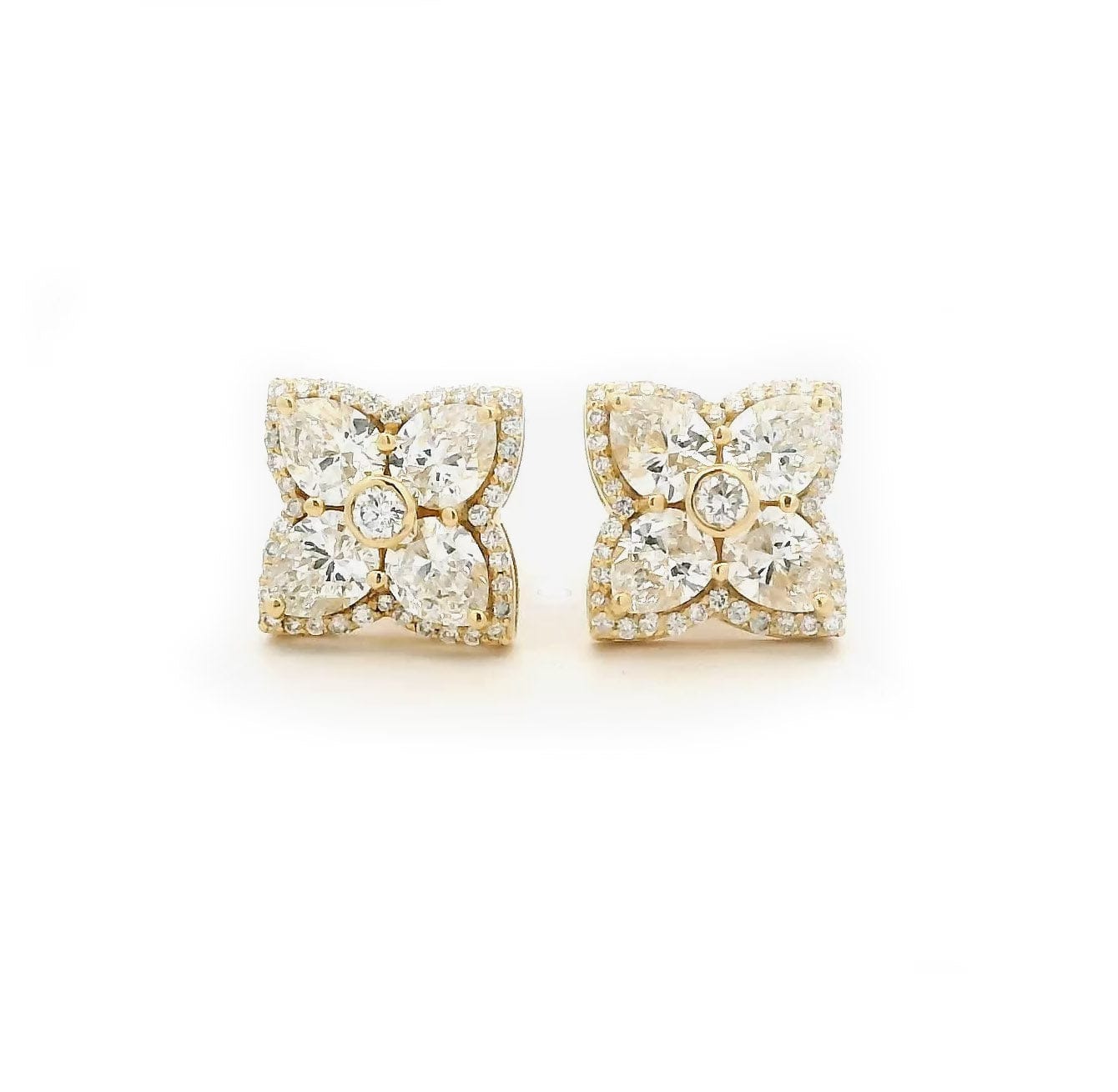 Earrings Rose Gold / 14K 14K & 18K Gold Diamond Clover Flower Stud Earrings, Lab Grown