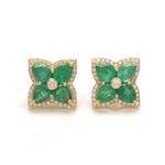 Earrings Rose Gold / 14K 14K & 18K Gold Emerald and Diamond Clover Flower Stud Earrings