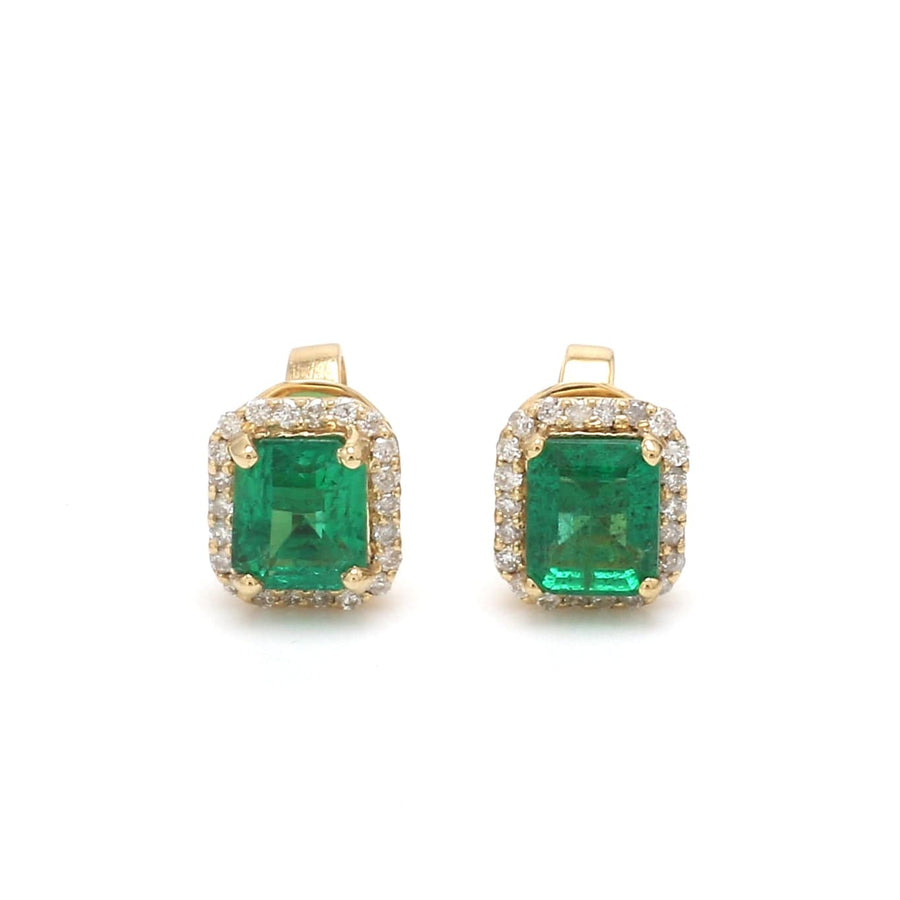 Earrings Rose Gold / 14K 14K & 18K Gold Emerald and Halo Diamond Stud Earrings