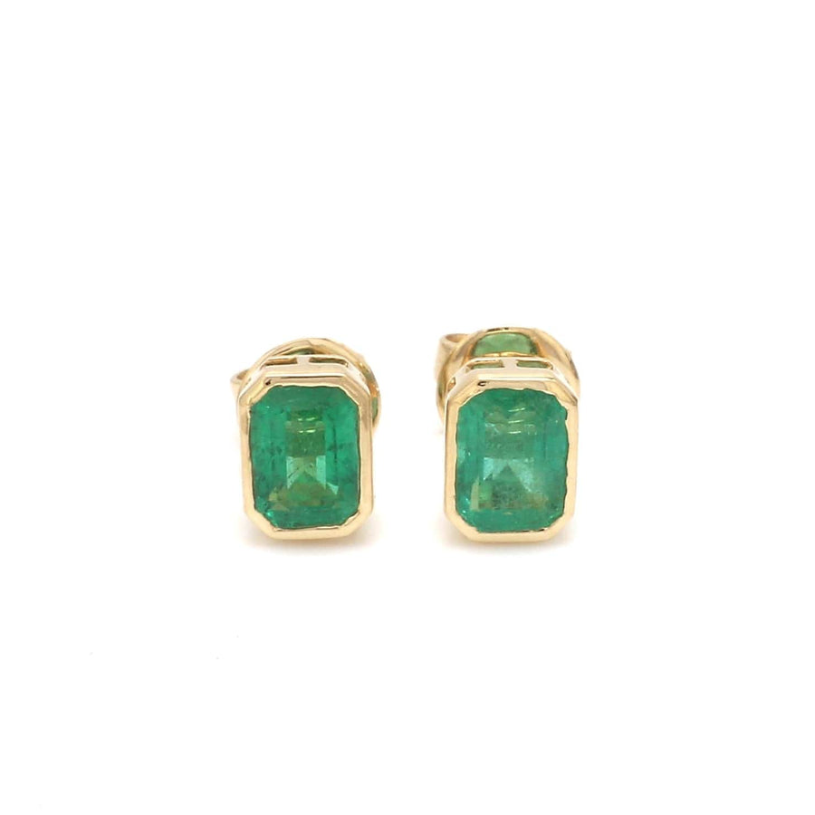 Earrings Rose Gold / 14K 14K & 18K Gold Emerald Bezel Set Stud Earrings