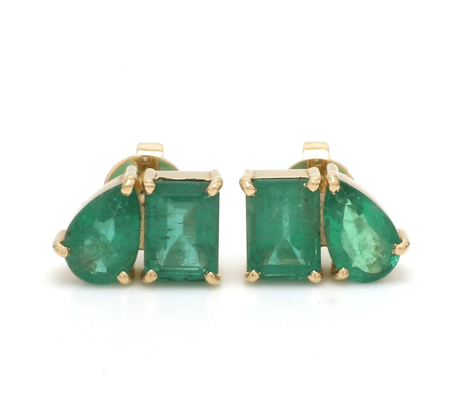 Earrings Rose Gold / 14K 14K & 18K Gold Emerald, Emerald & Pear Shape Double Stone Stud Earrings