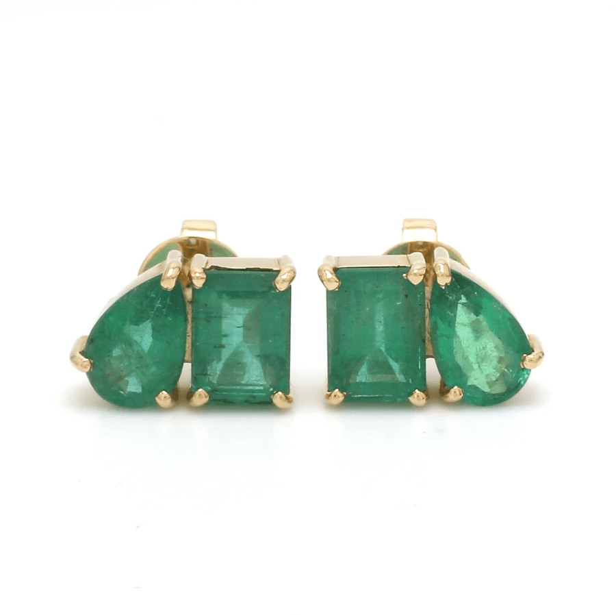 Earrings Rose Gold / 14K 14K & 18K Gold Emerald, Emerald & Pear Shape Double Stone Stud Earrings