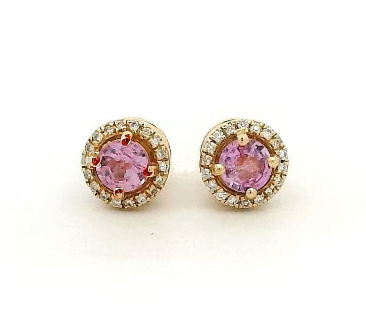 Earrings Rose Gold / 14K 14K & 18K Gold Mini Pink Sapphire Round Halo Diamond Stud Earrings