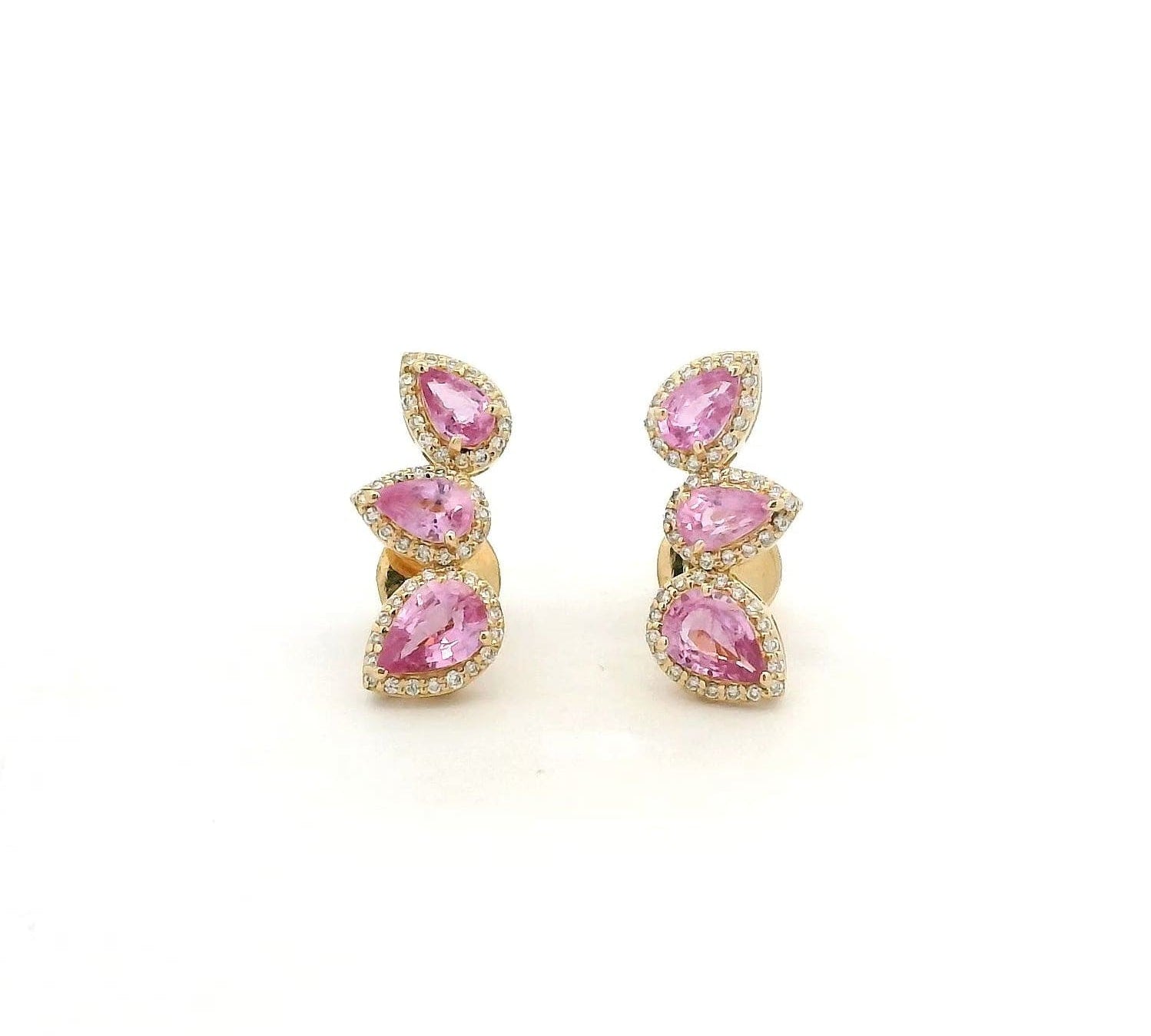 Earrings Rose Gold / 14K 14K & 18K Gold Three Pear Pink Sapphire and Diamond Crawler Earrings