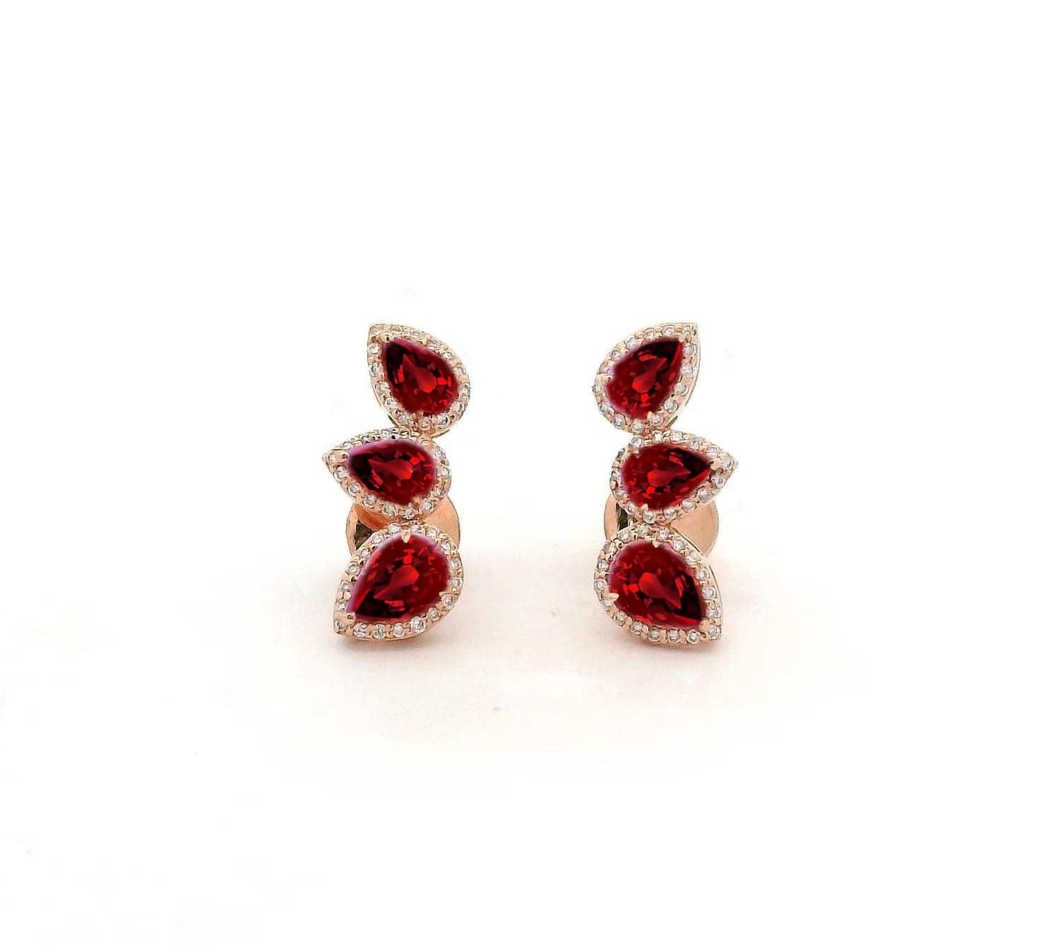 Earrings Rose Gold / 14K 14K & 18K Gold Three Pear Ruby and Diamond Crawler Earrings