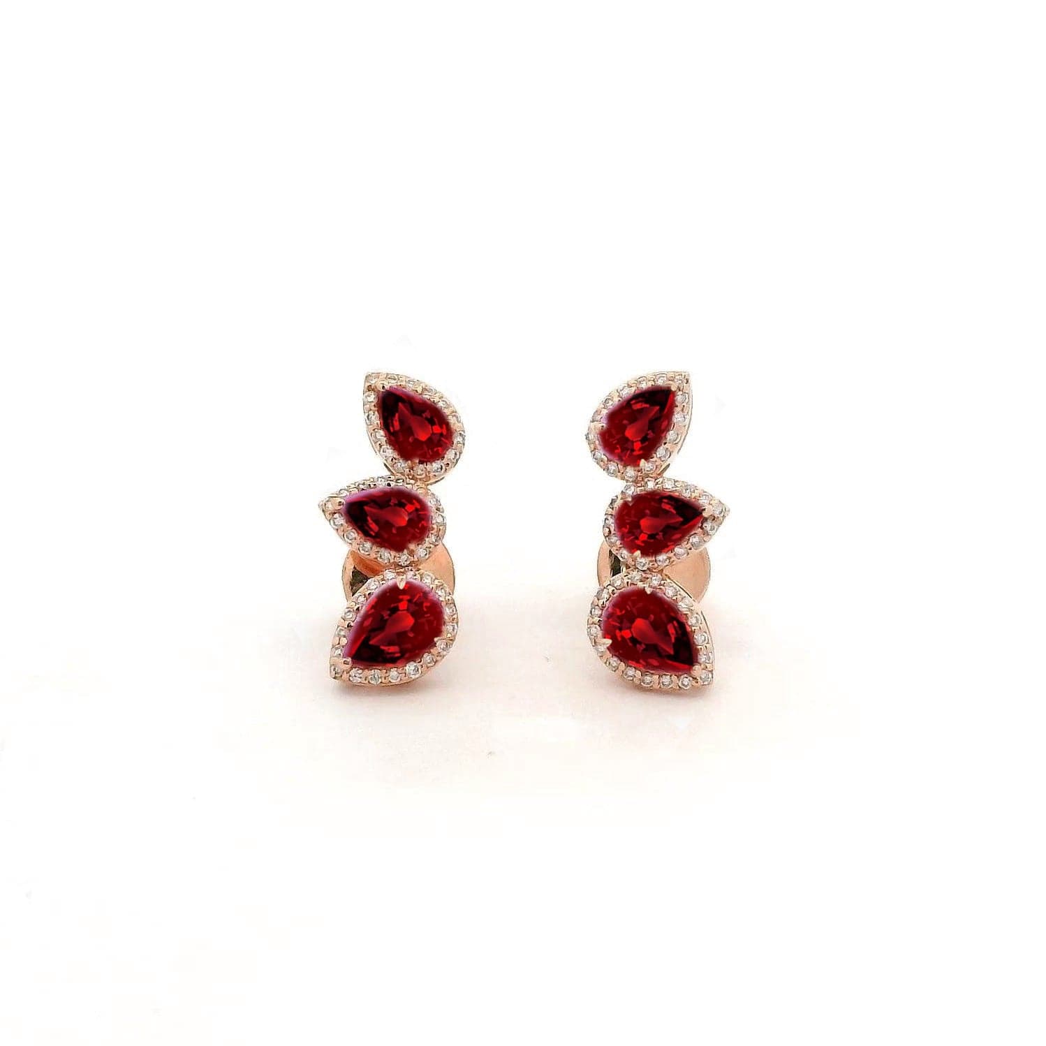 Earrings Rose Gold / 14K 14K & 18K Gold Three Pear Ruby and Diamond Crawler Earrings