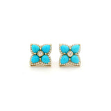 Earrings Rose Gold / 14K 14K & 18K Gold Turquoise and Diamond Clover Flower Stud Earrings