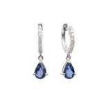Earrings Rose Gold / 14K 14K and 18K Gold Blue Sapphire Pear Dangle Huggie Hoop Earrings