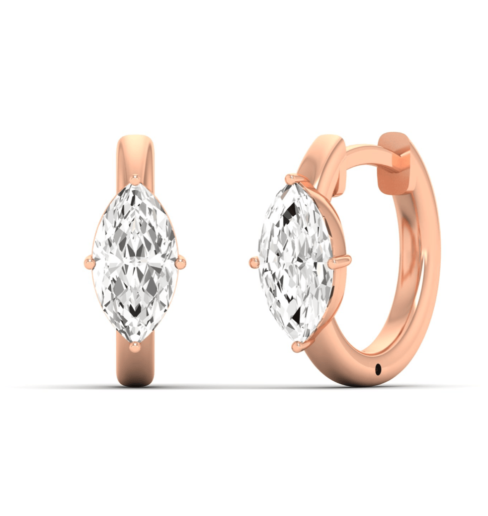 Earrings Rose Gold / 14K 14K and 18K Gold Marquise Diamond Huggie Hoop Earrings, lab grown