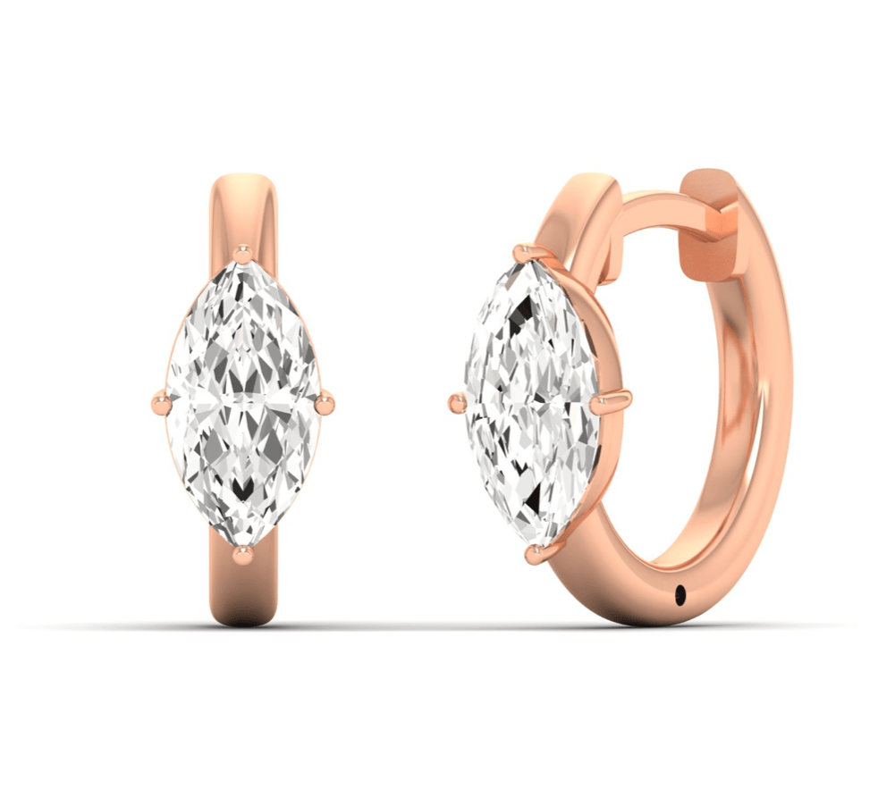 Earrings Rose Gold / 14K 14K and 18K Gold Marquise Diamond Huggie Hoop Earrings, lab grown