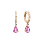 Earrings Rose Gold / 14K 14K and 18K Gold Pink Sapphire Pear Dangle Huggie Hoop Earrings
