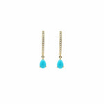 Earrings Rose Gold / 14K 14K and 18K Gold Turquoise Pear Dangle Huggie Hoop Earrings