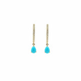 Earrings Rose Gold / 14K 14K and 18K Gold Turquoise Pear Dangle Huggie Hoop Earrings