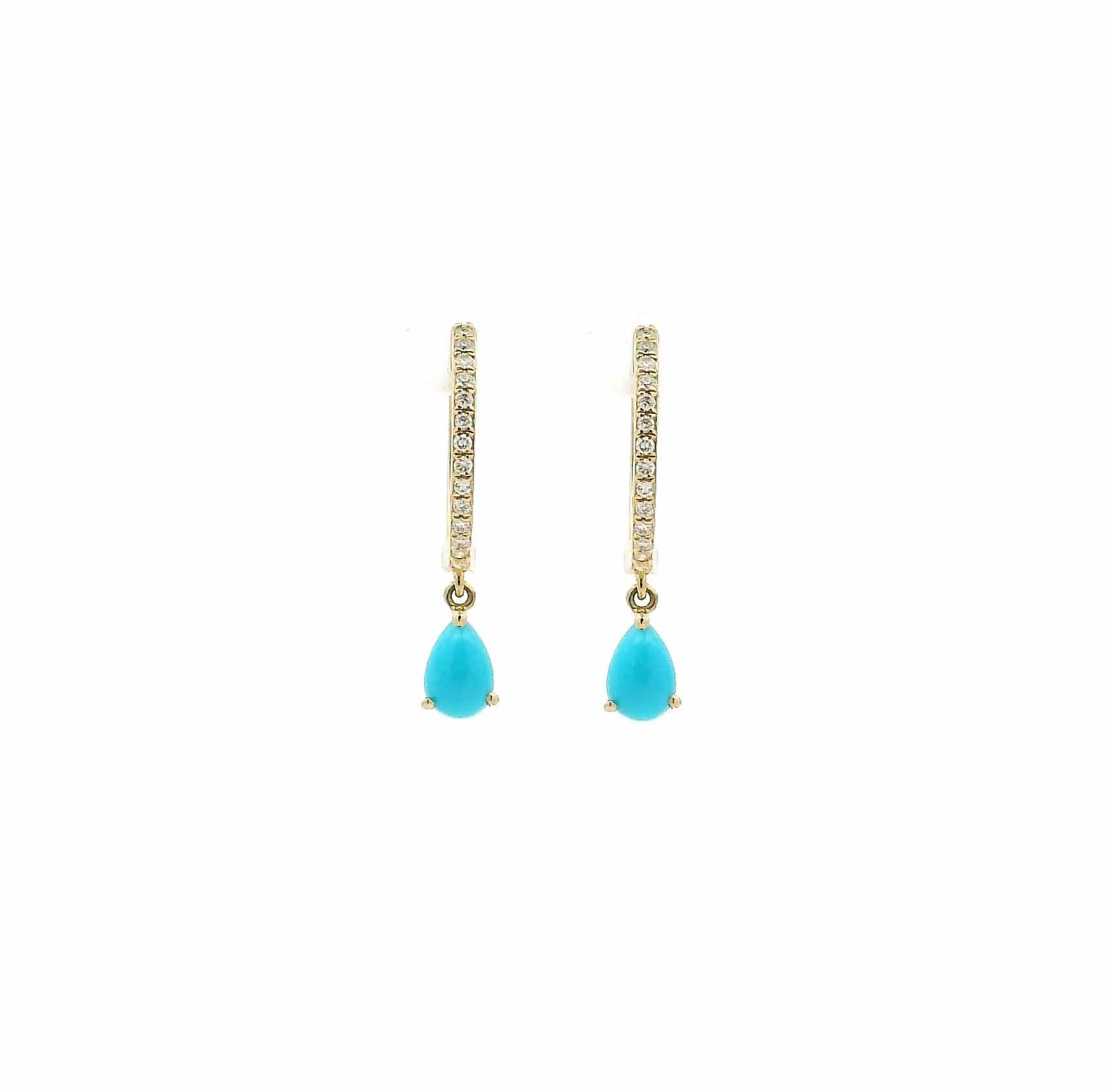 Earrings Rose Gold / 14K 14K and 18K Gold Turquoise Pear Dangle Huggie Hoop Earrings