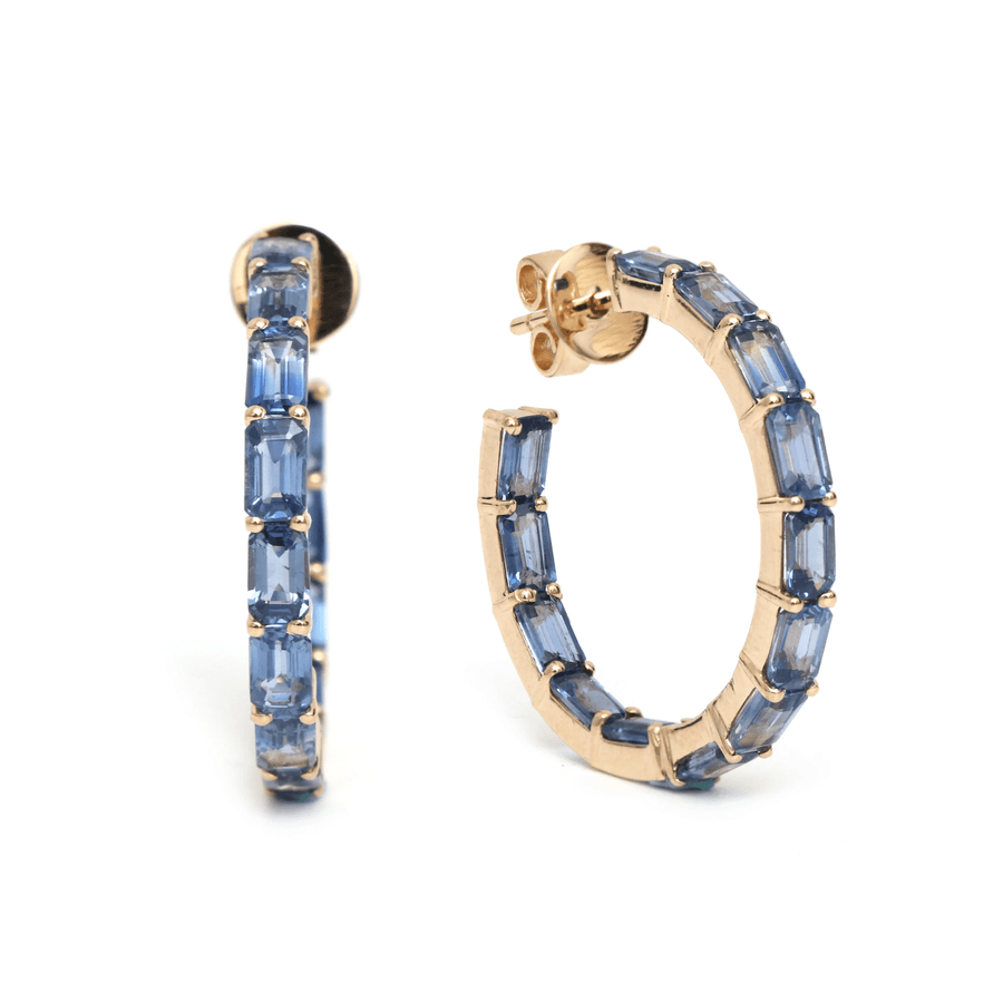 Earrings Rose Gold 14K & 18K Gold Blue Sapphire Inside Outside Hoop Earrings