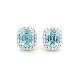 Earrings Rose Gold / 14K 18K Gold Cushion Cut Aquamarine and Halo Diamond Stud Earrings