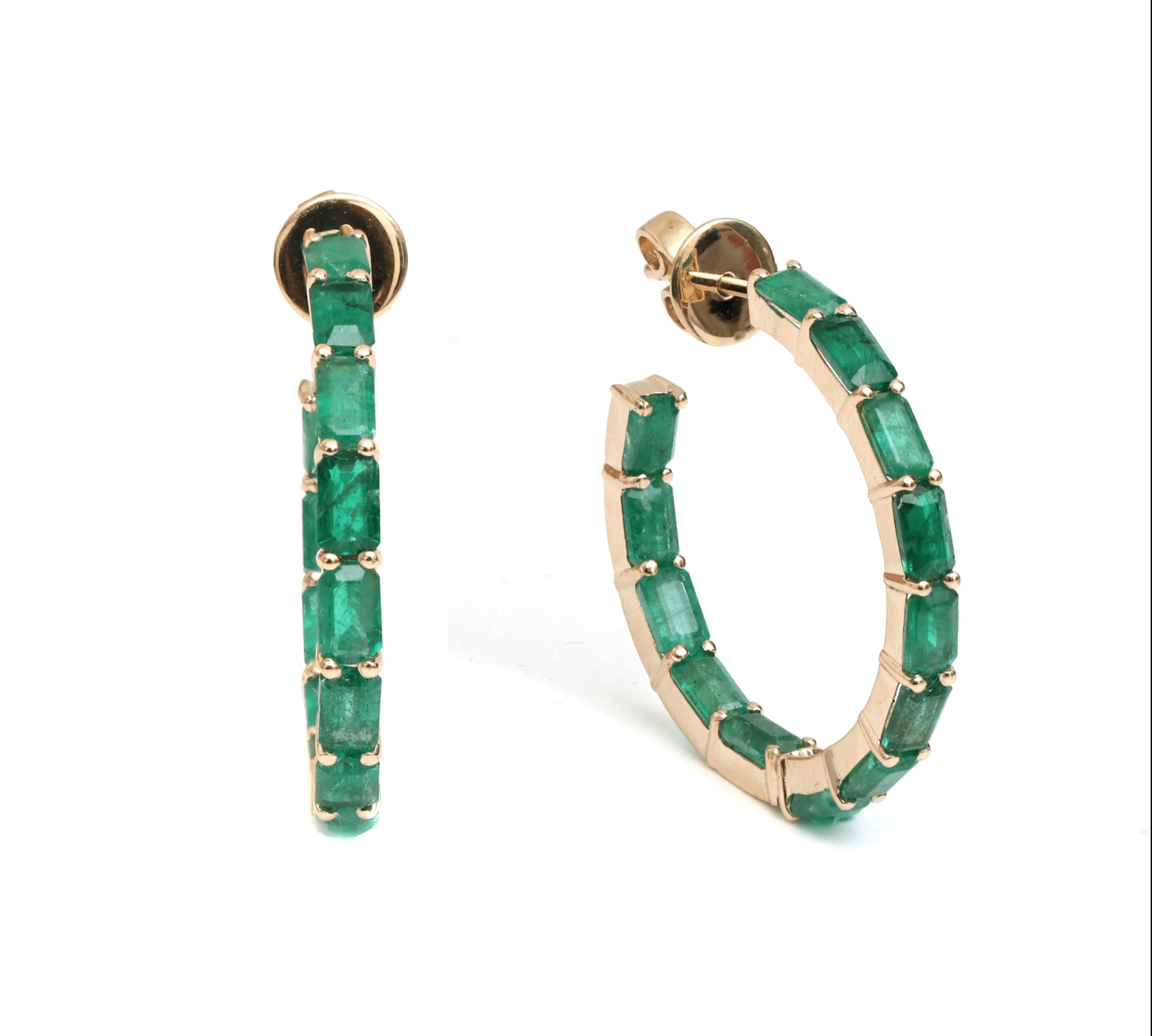 Earrings Rose Gold 14K & 18K Gold Emerald Hoop Earrings