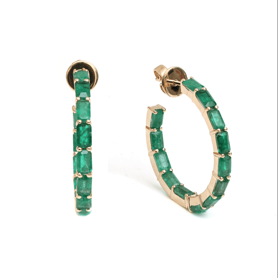 Earrings Rose Gold 14K & 18K Gold Emerald Hoop Earrings