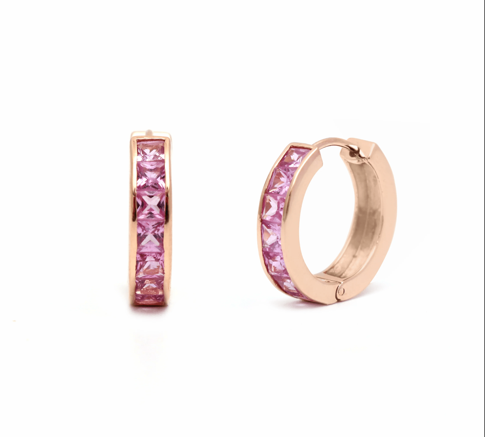 Earrings Rose Gold 14K & 18K Gold Pink Sapphire Hoop Earrings