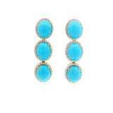Earrings Rose Gold / 14K 18K Gold Turquoise and Pave Diamond drop Oval Earrings