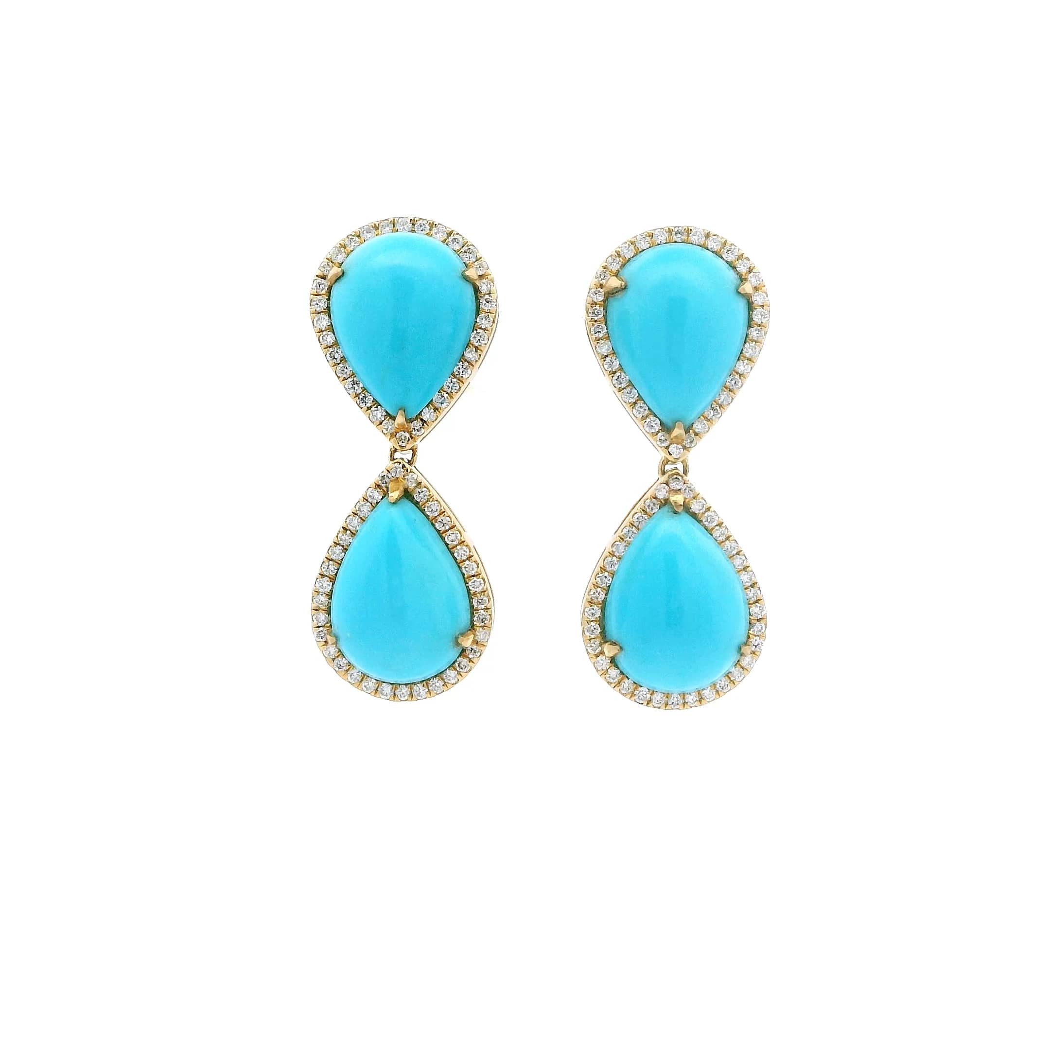 Earrings Rose Gold / 14K 18K Gold Turquoise and Pave Diamond drop Pear Earrings