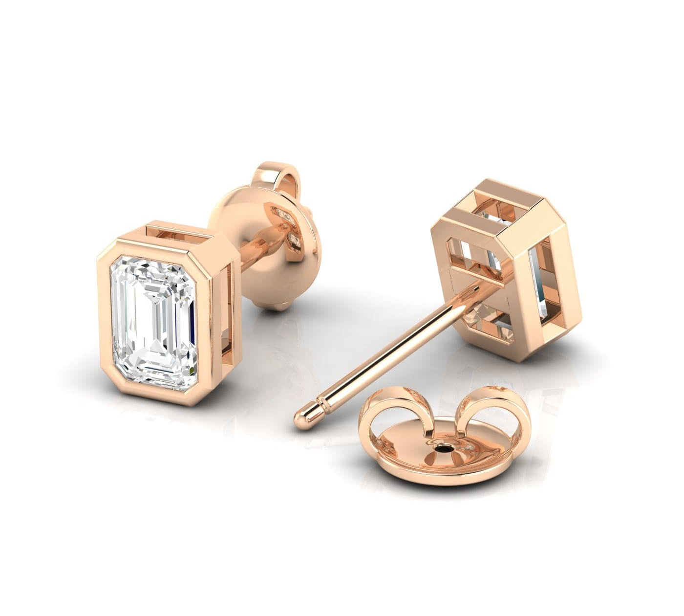 Earrings Rose Gold / 14K / .5 carats total weight 14K & 18K Gold Emerald Cut Bezel Set Diamond Stud Earrings