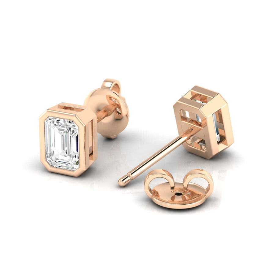 Earrings Rose Gold / 14K / .5 carats total weight 14K & 18K Gold Emerald Cut Bezel Set Diamond Stud Earrings