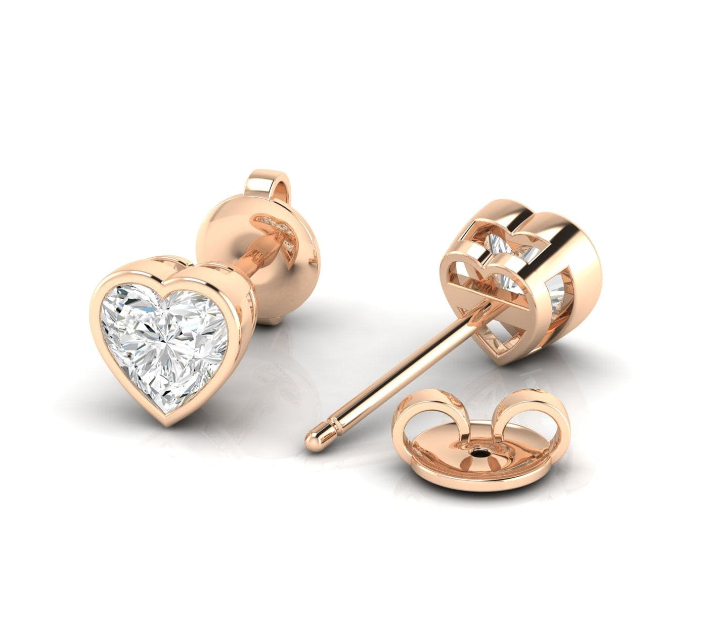 Earrings Rose Gold / 14K / .5 carats total weight 14K & 18K Gold Heart Bezel Set Stud Earrings