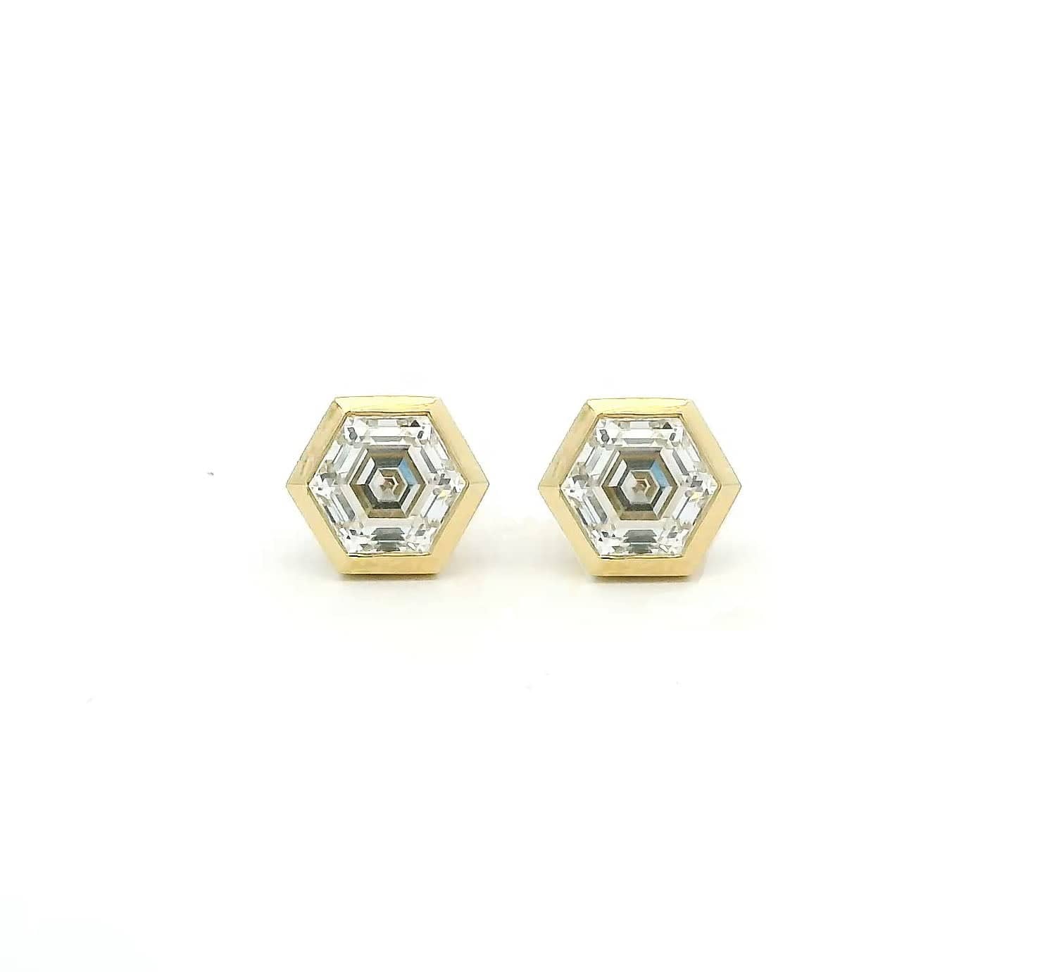 Earrings Rose Gold / 14K / .5 carats total weight 14K & 18K Gold Hexagon Bezel Set Diamond Stud Earrings,Lab Grown