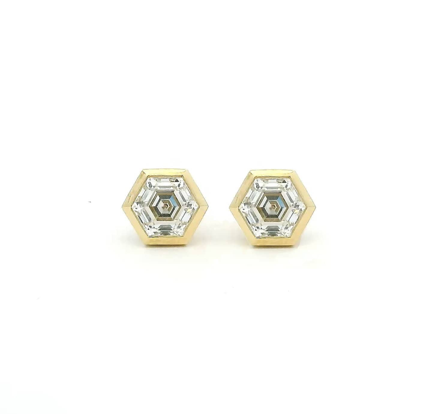 Earrings Rose Gold / 14K / .5 carats total weight 14K & 18K Gold Hexagon Bezel Set Diamond Stud Earrings,Lab Grown