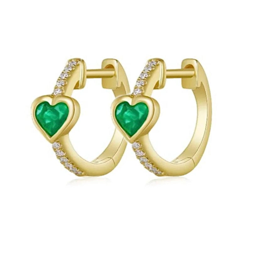 Earrings Rose Gold / 14K Emerald Hearts and Diamond Huge Hoop Earrings