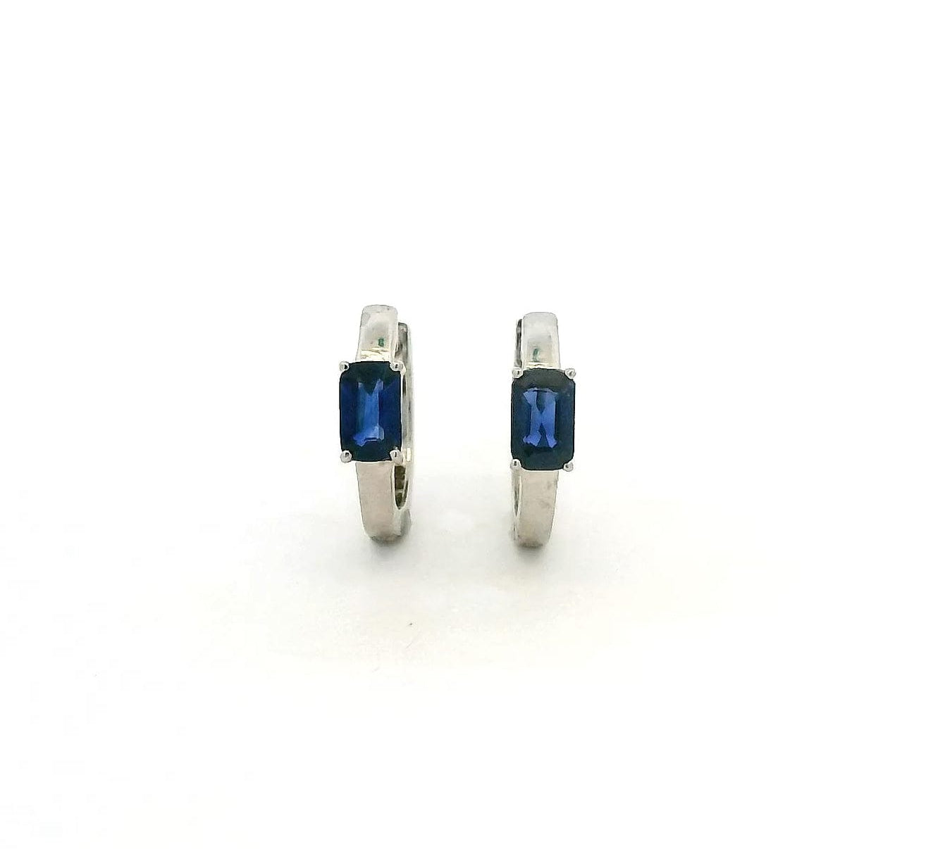 Earrings Rose Gold 14K Gold and Blue Sapphire Huggie Hoops Earrings