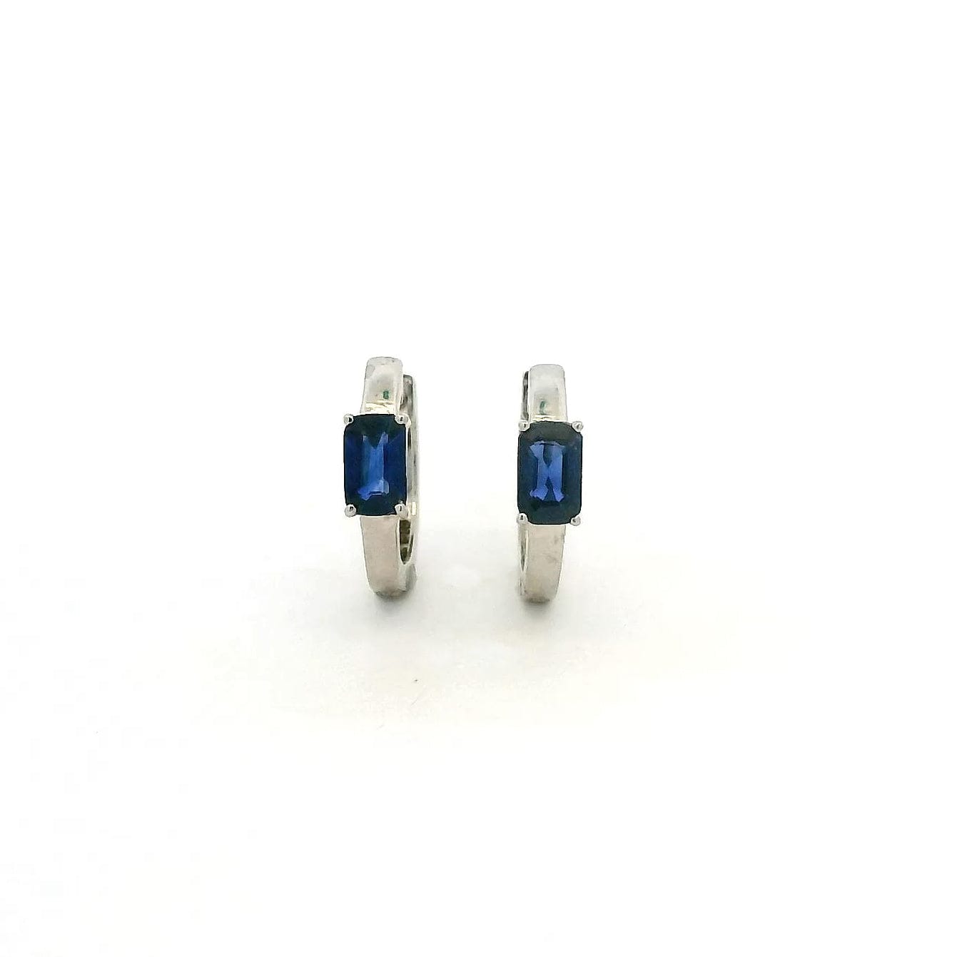 Earrings Rose Gold 14K Gold and Blue Sapphire Huggie Hoops Earrings