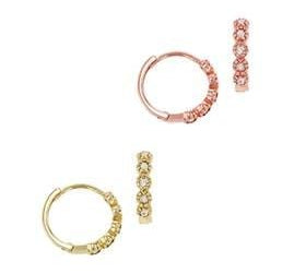 Earrings Rose Gold 14K Gold and Diamond Hoop Earrings Circular Setting