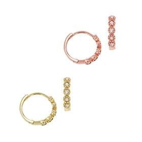 Earrings Rose Gold 14K Gold and Diamond Hoop Earrings Circular Setting