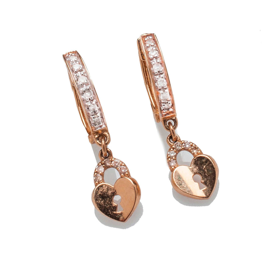 Earrings Rose Gold 14K Gold and Diamond Hoop Earrings with Diamond Lock