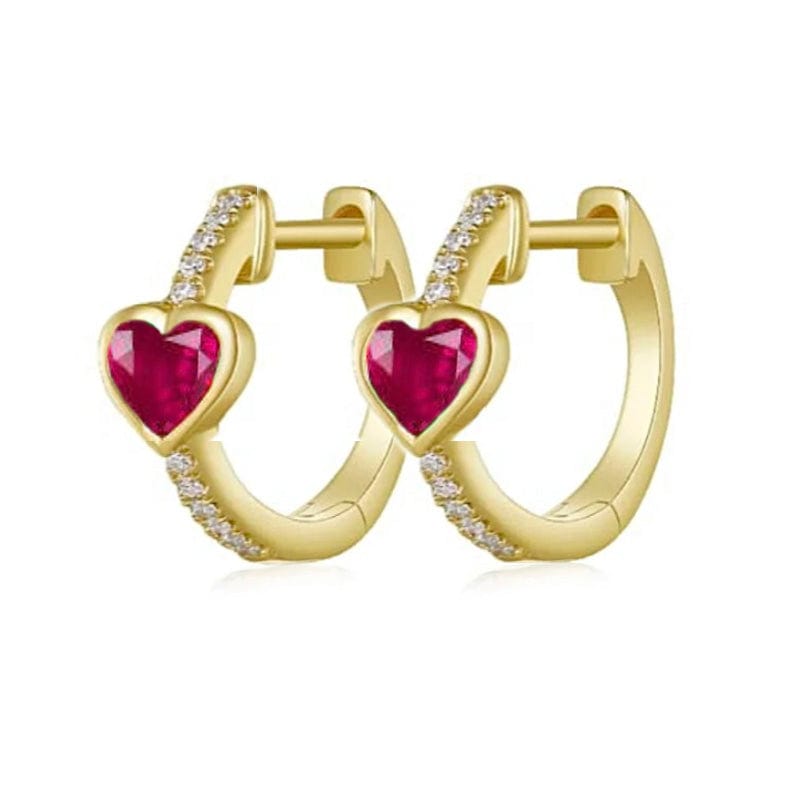 Earrings Rose Gold 14K Gold and Diamond Ruby Heart Huggie Hoops Earrings