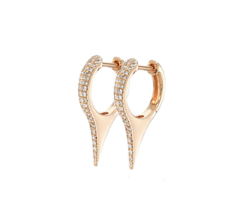 Earrings Rose Gold 14K Gold and Pave Diamond Dagger Hoops Earrings