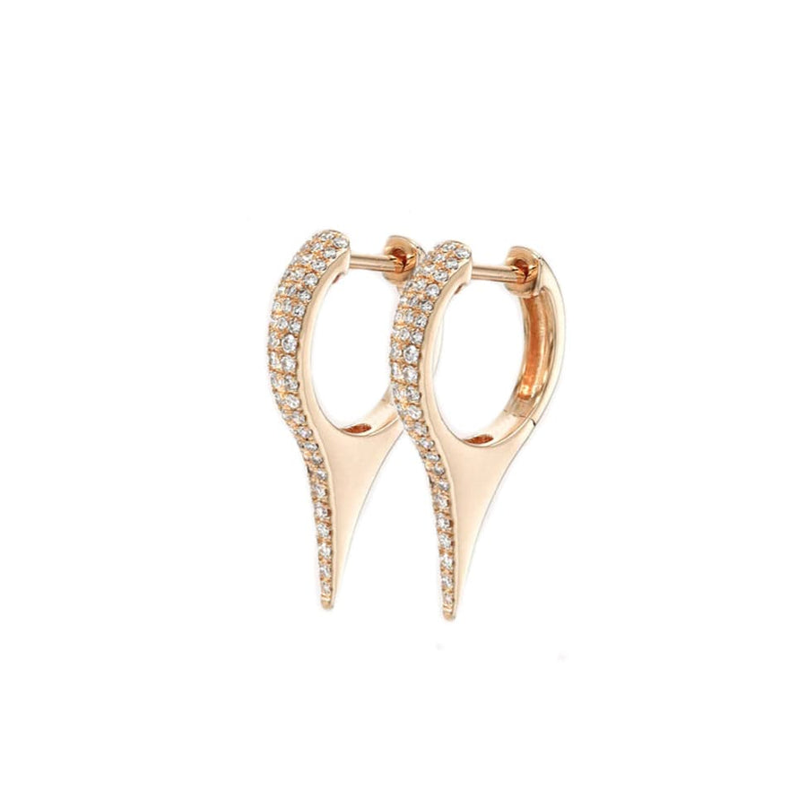 Earrings Rose Gold 14K Gold and Pave Diamond Dagger Hoops Earrings