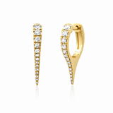 Earrings Rose Gold 14K Gold and Pave Diamond Dagger Hoops Earrings, Single Row Diamonds