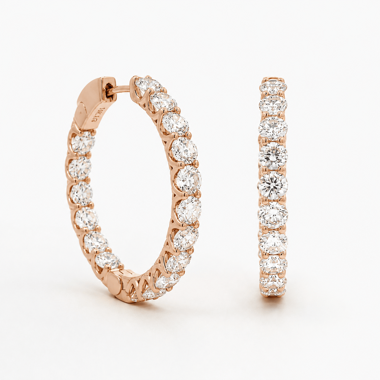 Earrings Rose Gold 14K Gold Diamond Inside-Outside Hoop Earrings, XLarge, Lab Grown