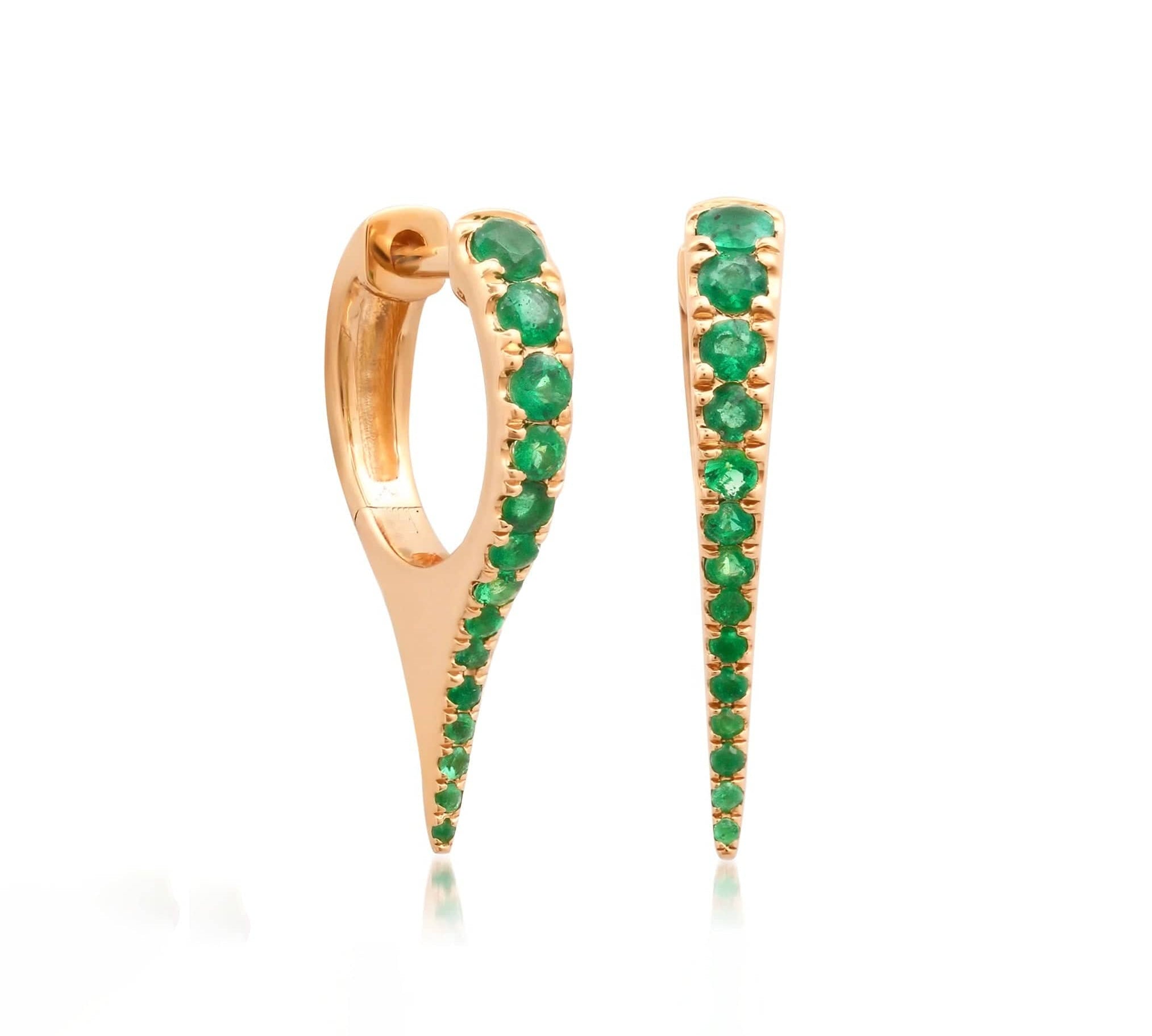 Earrings Rose Gold 14K Gold Emerald Dagger Hoops Earrings