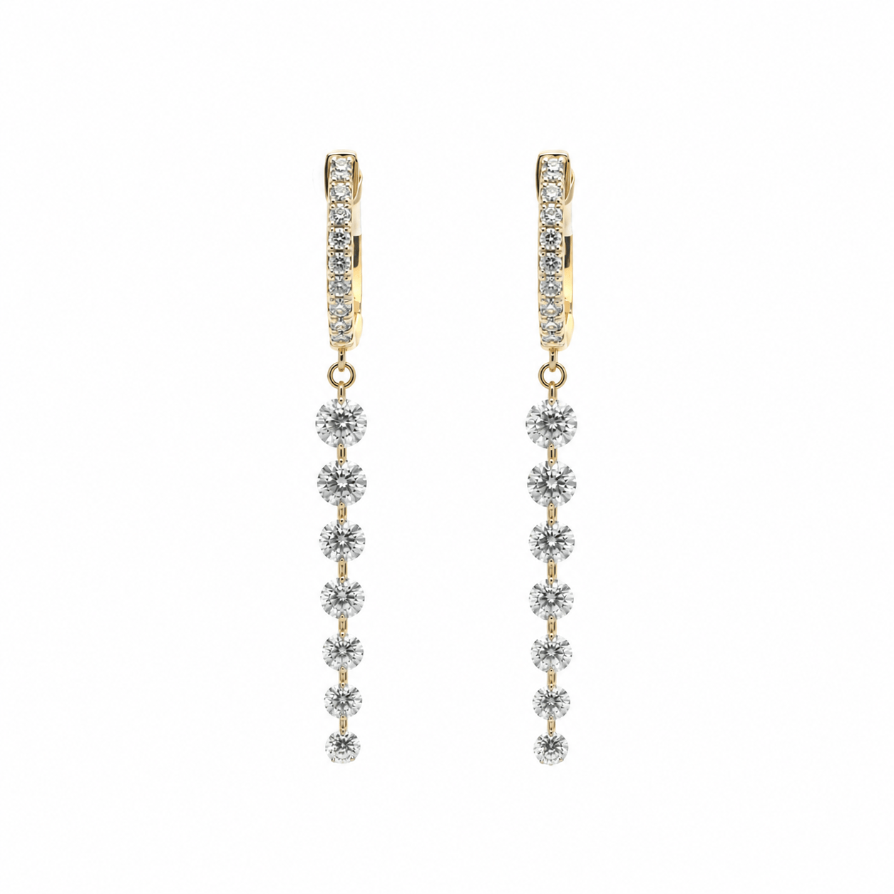 Earrings Rose Gold 14K Gold Invisible Set Laser Drilled Graduated Drop Round Diamond Huggie Hoops Earrings, 2.45 ct, Lab Grown
