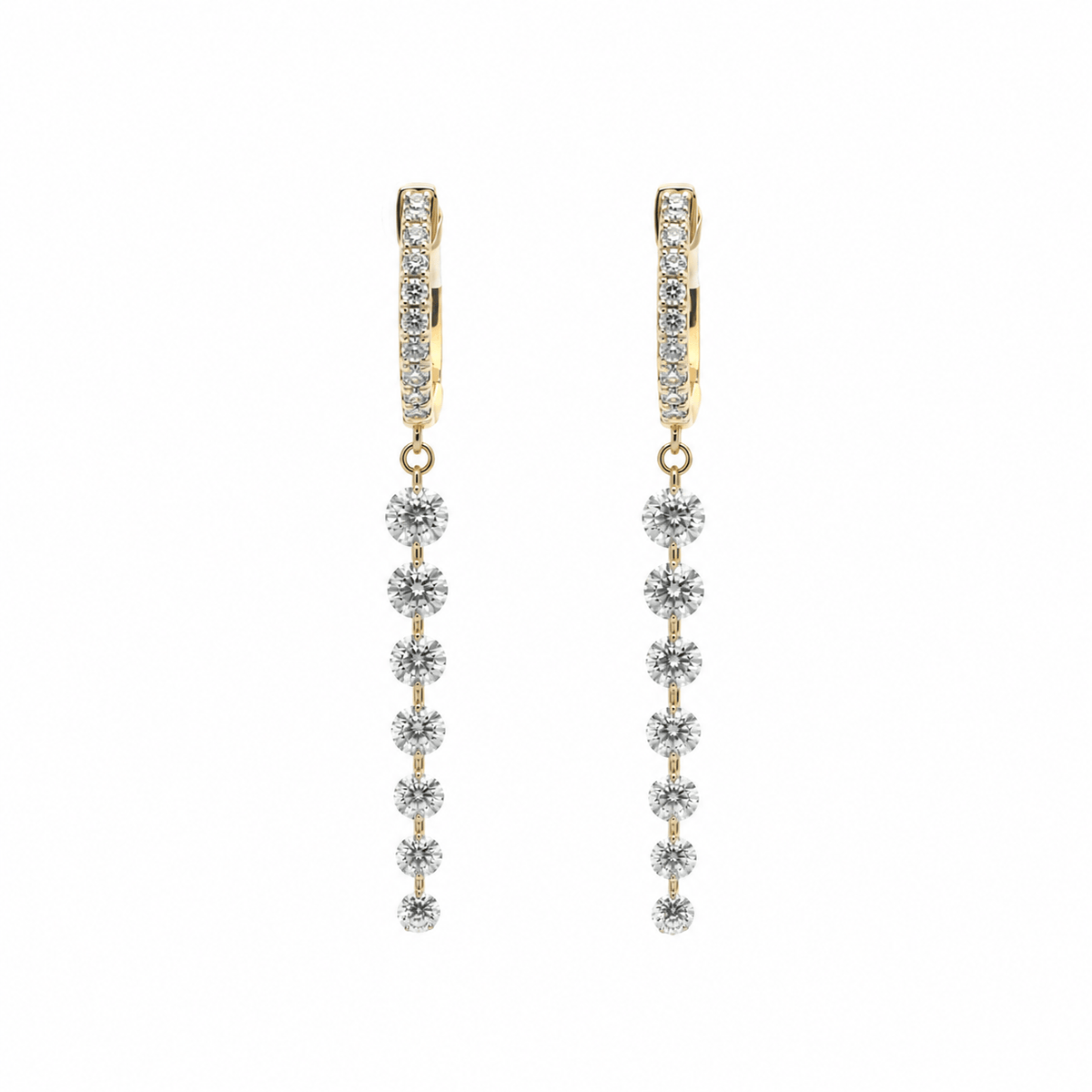 Earrings Rose Gold 14K Gold Invisible Set Laser Drilled Graduated Drop Round Diamond Huggie Hoops Earrings, 2.45 ct, Lab Grown